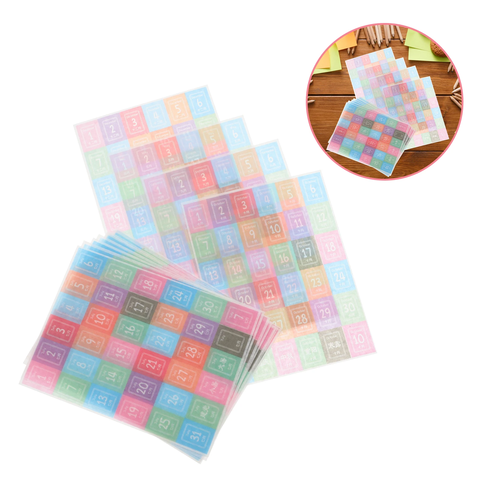 

12 Sheets Date Colorful Numbered Planner Washi Paper Adhesive Calendar Stickers Notebook Accessories Daily Planner Stickers