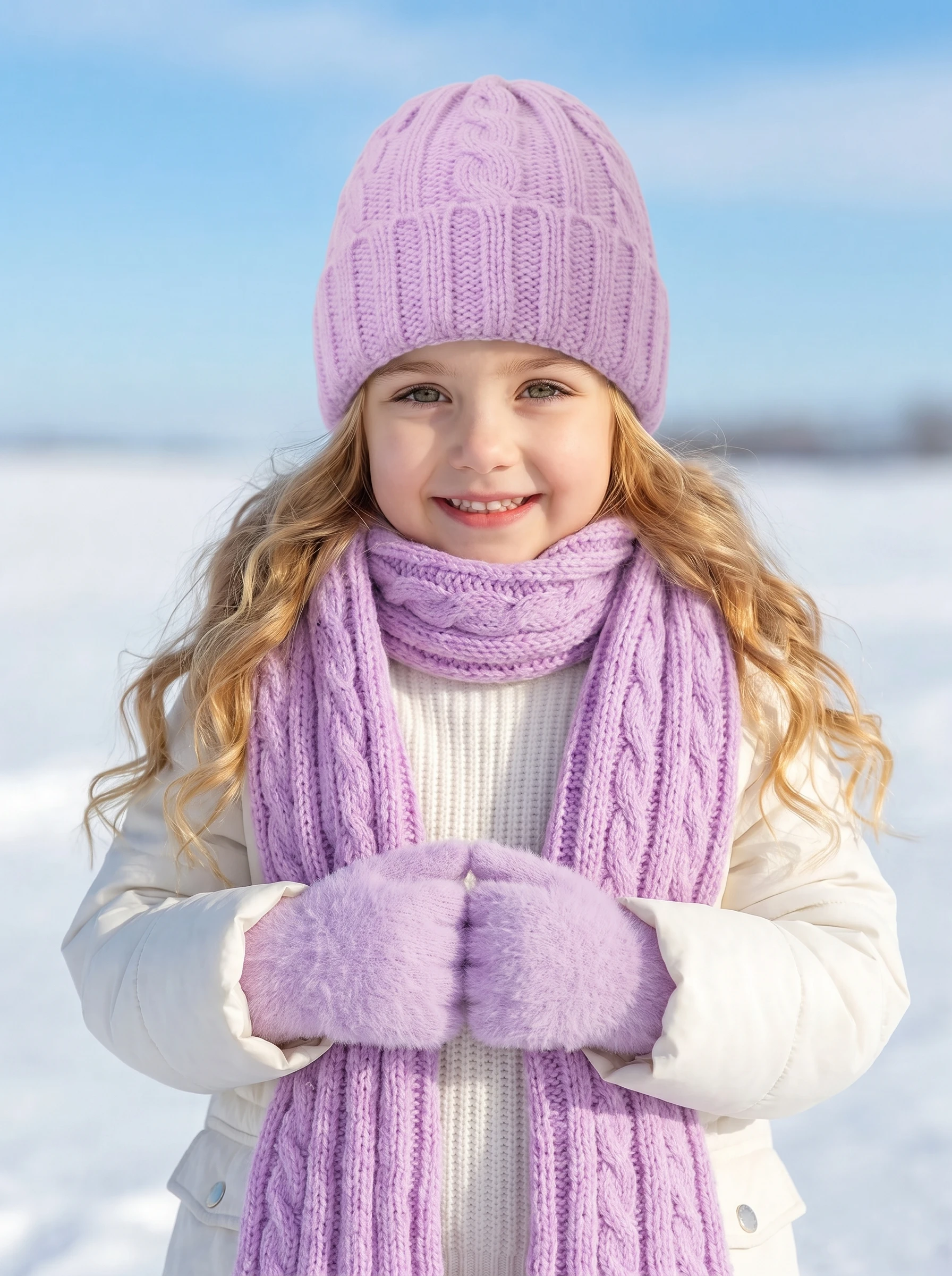3pcs 2-7Y Kids Boys Cute Cable Knit Hat Scarf Gloves Set, Stylish 3Pcs Knitted Accessory Kit for Children - view 5