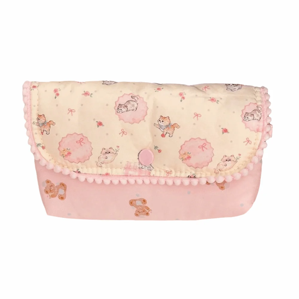 Kawaii Butterfly Cat Print Pencil Case Large Capacity Flap Button-down Pen Bag Multifunctional Stationery Pouch Gift