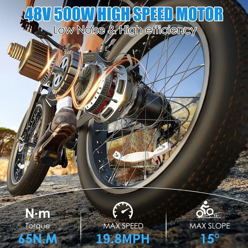 26" Fat Tire Electric Bike for Adults - 48V 750W Powerful Motor, 40 Miles Range, Dual Suspension, All-Terrain E-Bike image 4