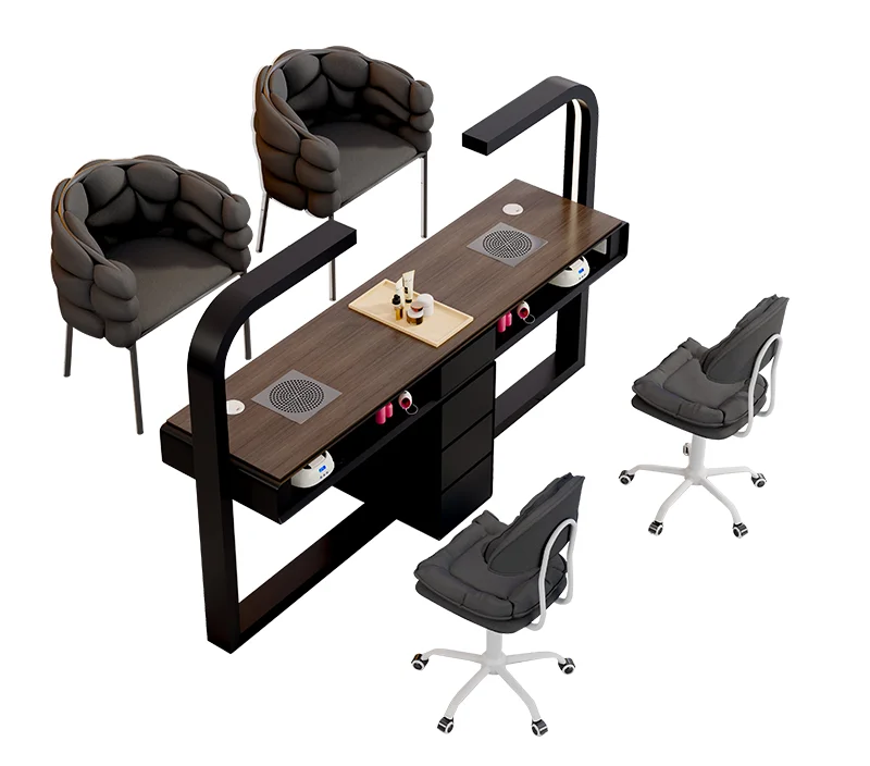 Stainless Steel Nail Art Table Chair Set Single/Double Multifunctional Light Luxury Modern Design Cream Style Nail Bar Manicure