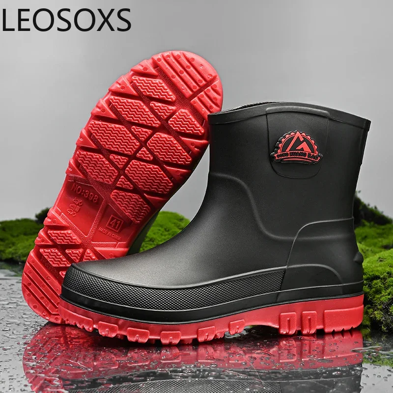 Hot Sale Trendy Men's Short Rain Boots Black Urban Men's Waterproof Fishing Boot Non-slip Hiking Shoes Rainy Season Rubber Shoe