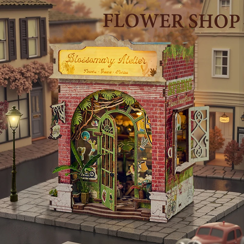 

New Wooden Book Nook Flower Shop Mini Furniture Kit Dollhouse Assemble Building Block Toy Children Adult Christmas Gift Casa