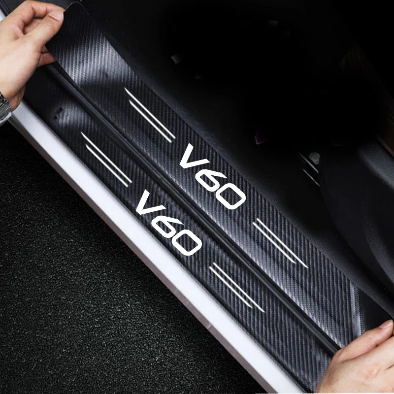 Carbon Fiber Car Interior for Volvo V60 Logo Door Threshold Stickers Protective Film Pedal Guards Trunk Sill Scuff Plate Decals