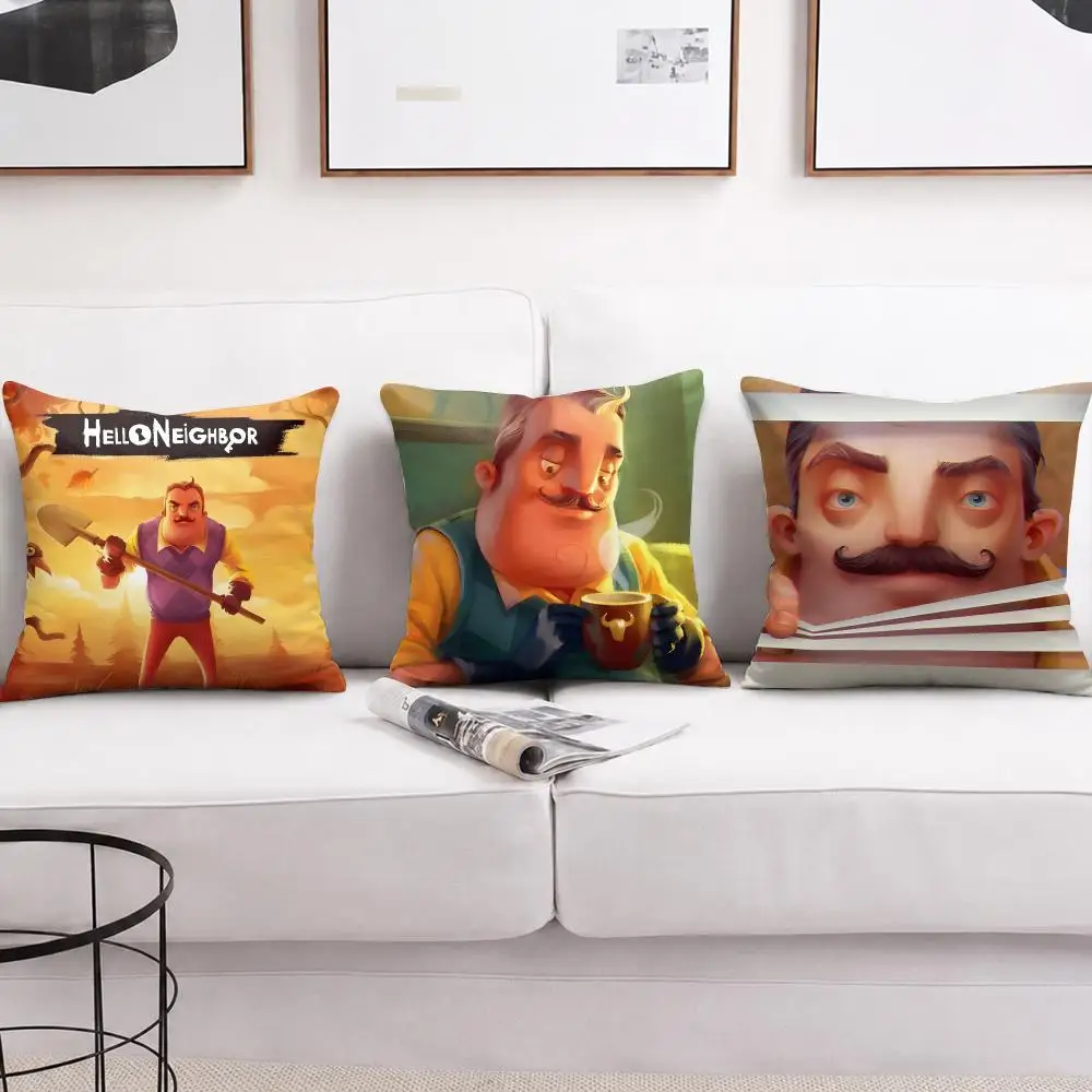 Video Game H-Hello Neighbor Cushion Cover Wrinkle-Resistant Short Plush Pillow Case Breathable Machine-Washable