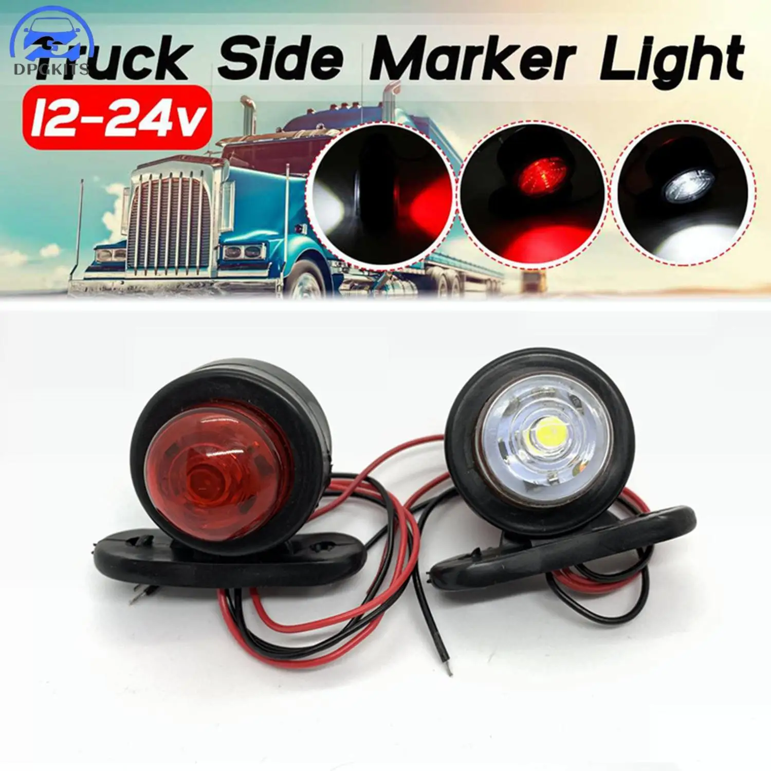 

DPGKITS 2PCS 12V 24V Truck Trailer Lights LED Side Marker Position Lamp Lorry Tractor Clearance Lamps Parking Light Red White
