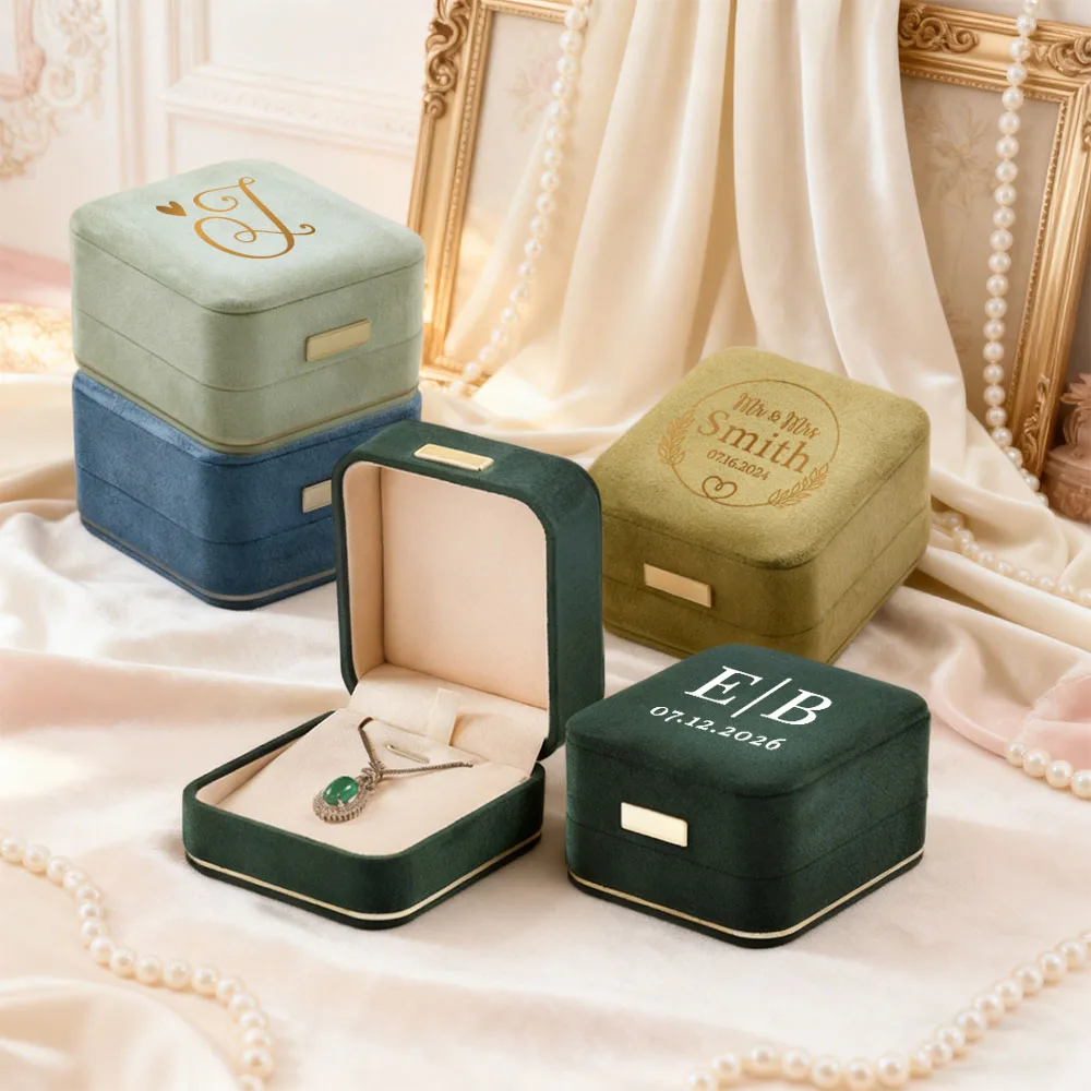 

Персонализированная бархатная коробка для ожерелья для индивидуального имени, текстового принта, роскошный чехол с подвеской в виде сердца для свадьбы, для хранения, демонстрация на память