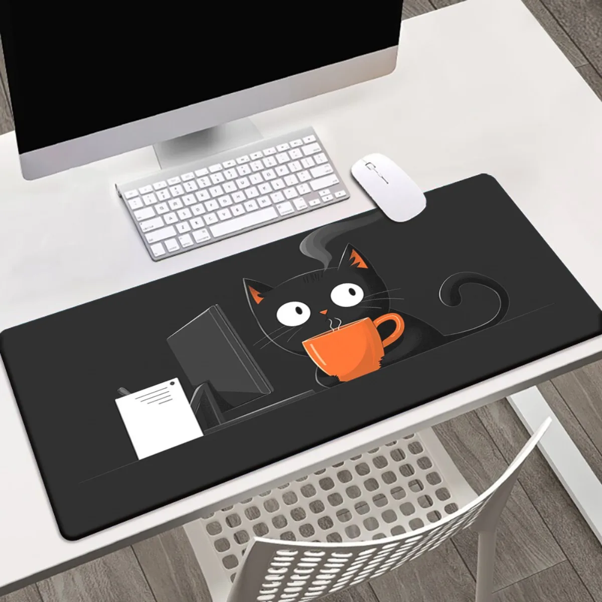 

Настольный коврик высокой четкости с принтом кота и кофе, многофункциональный большой коврик для мыши, клавиатура, аксессуары для офисных ПК