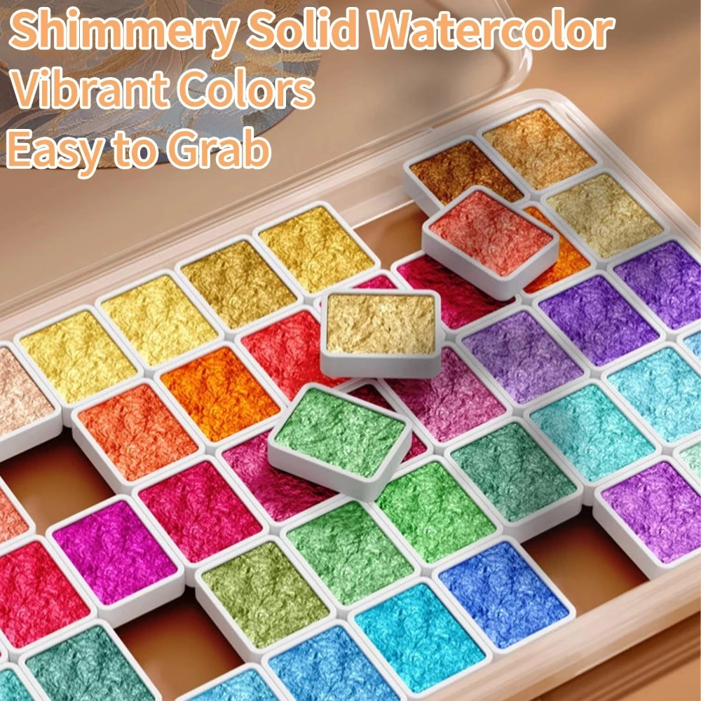 Pearlescent Solid Watercolor Set for Metallic Watercolor Paint Glitter Solid Pigments Portable Kit Artists Drawing Art Supplies