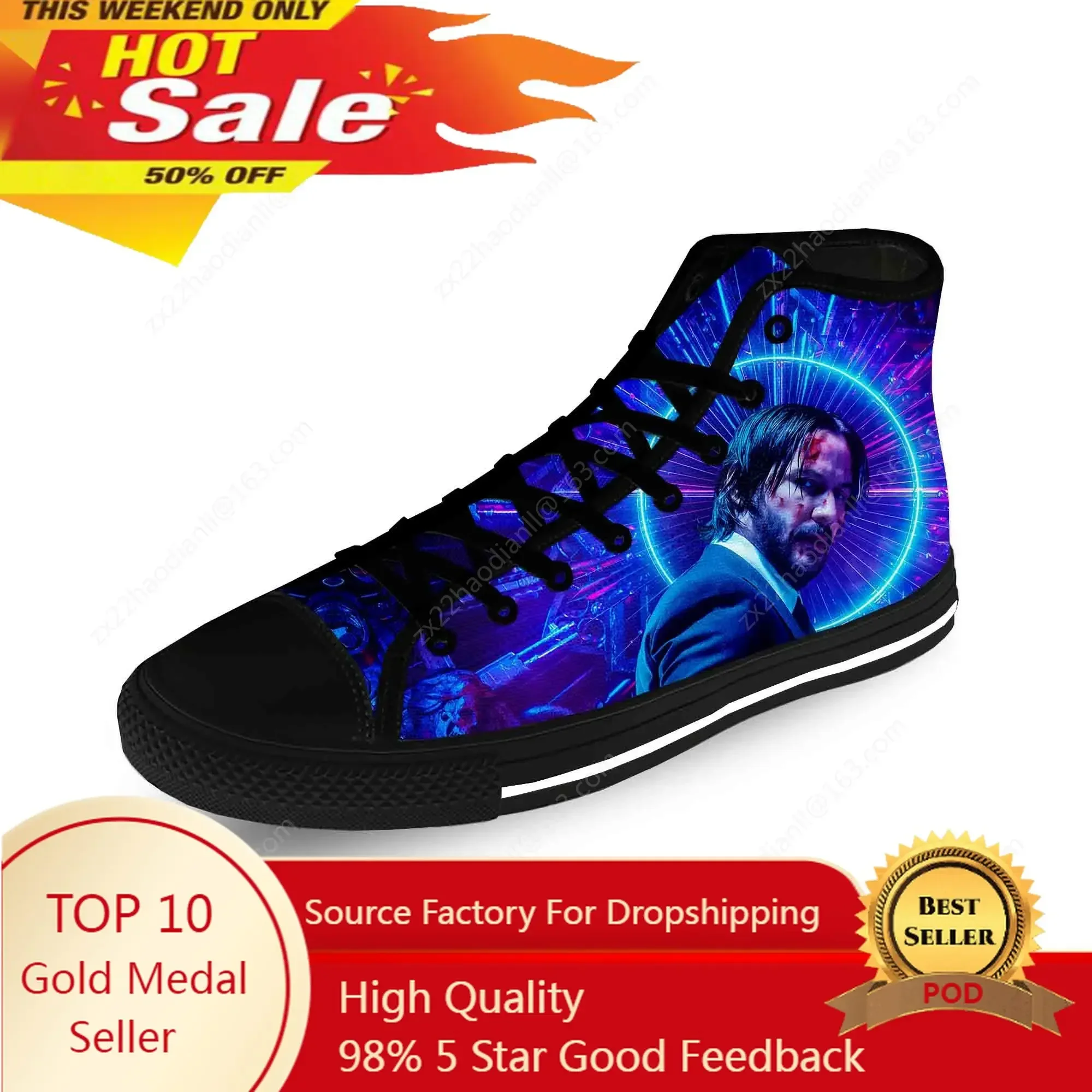 Movie star Keanu Reeves Hot Cool Casual Cloth Fashion 3D Print High Top Canvas Shoes Men Women Lightweight Breathable Sneakers