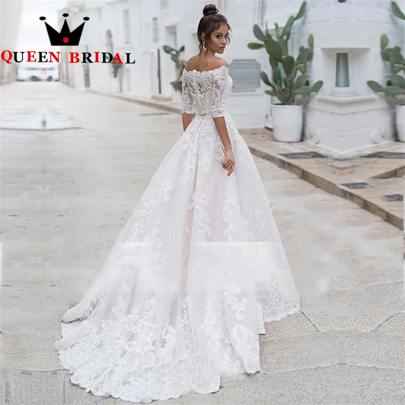 Elegant A Line Half Sleeves Wedding Dress Lace Appliques Tulle Floor Length 2023 New Bridal Gown Vestido De Noiva Custom M15Q