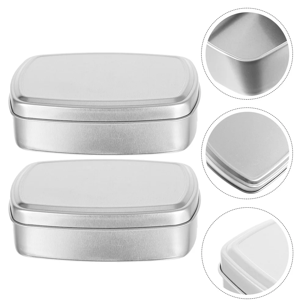 

2 Pcs Travel Bar Soap Case Square Aluminum Box Practical Boxes Mini Storage Dishes Silver Cosmetics Household Tins