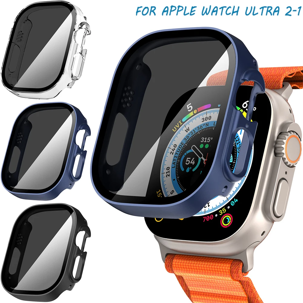 Glass+case For Apple Watch Ultra 2 band 49mm smartwatch PC Bumper+Screen Protector Tempered Cover iwatch serie watch Accessories