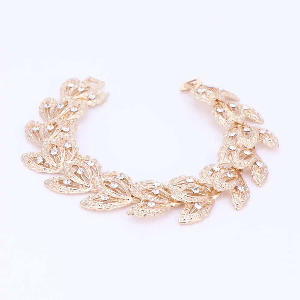 Jewelry Sets For Women Fine Crystal Necklace Earrings Bracelet Set African Beads Gold Color Pendant Wedding Dress Accessories