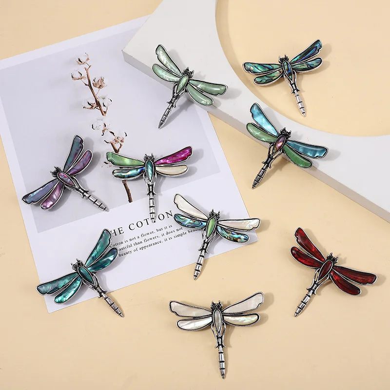 Shell inlaid dragonfly brooch pin DIY cartoon fashion abalone shell