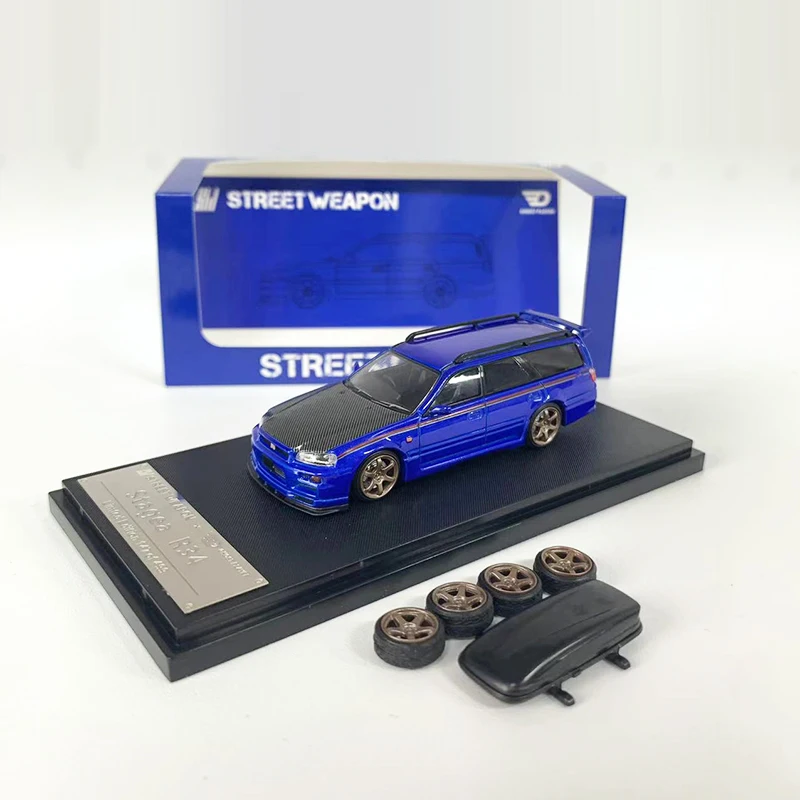 

Уличное оружие Модель 1:64 Автомобиль Stagea R34 сплав литой под давлением Veicle W/багажник на крышу и ступица колеса-Синий углерод