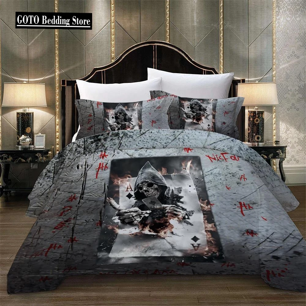 3D Sugar Skull Comforter Cover Bedding Set Poker Hat Skulls Duvet Cover Set ,super Comfortable Hallowmas Quilt Cover Pillowcase