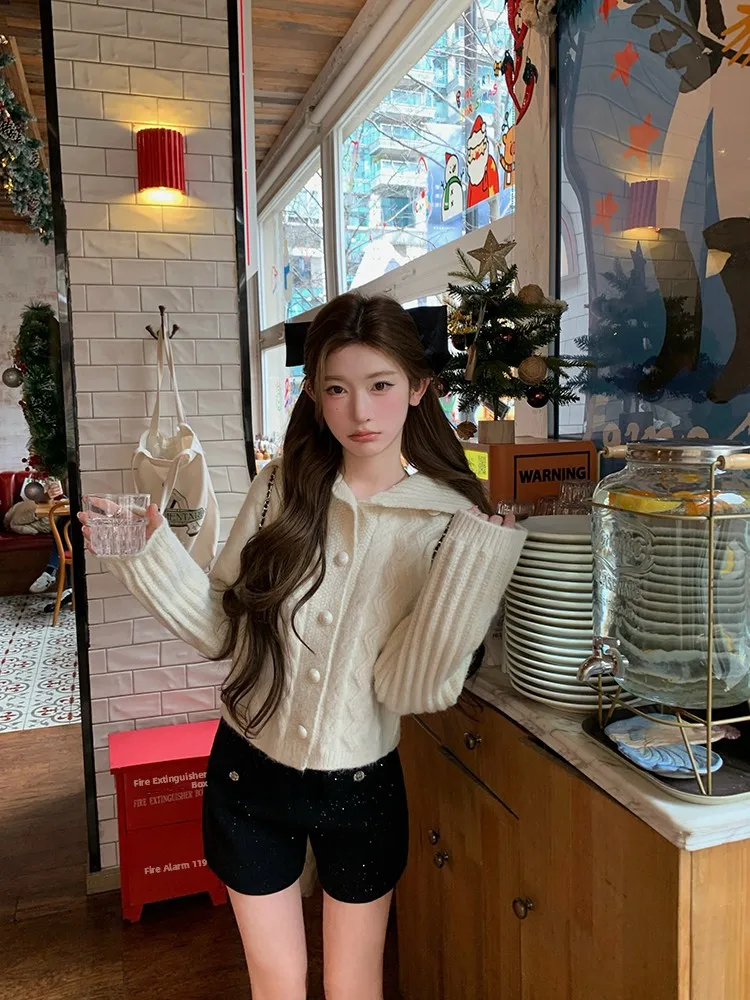 

Chen Dayu Design вязаный свитер с воротником, женская осенне-зимняя верхняя одежда, уникальный красивый вязаный открытый кардиган