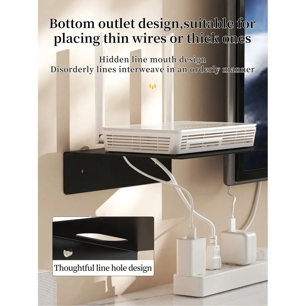 Wall-Mounted No-Drill Storage Shelf, Router Holder, Monitor Organizer, Suitable For Living Room Bedroom Home Storage, Black Storage Rack, Multi-Function Organizer - view 5
