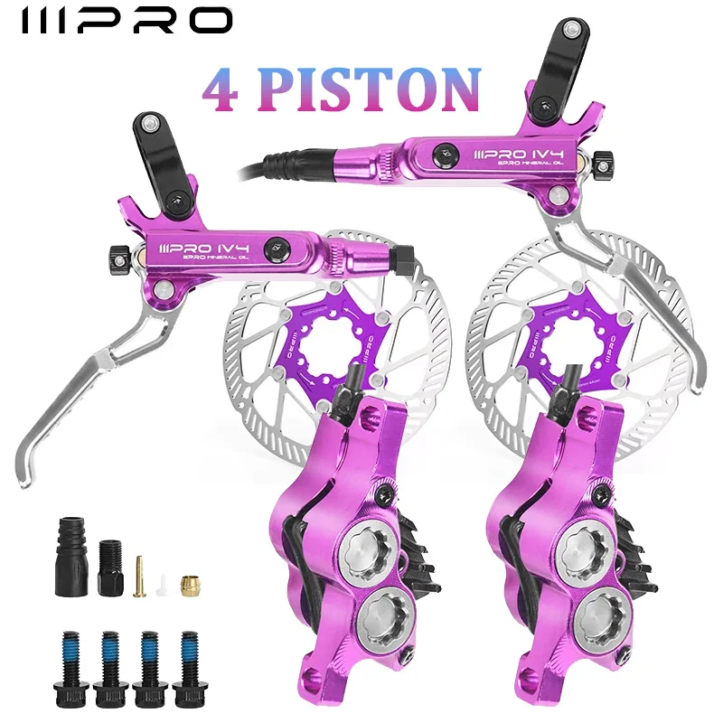 

IIIPRO Road Mountain Bike Disc Hydraulic Brake Set 4 Piston Oil Pressure Calipers Levers 160 Rotor Bicycle Brakes Cycling Parts
