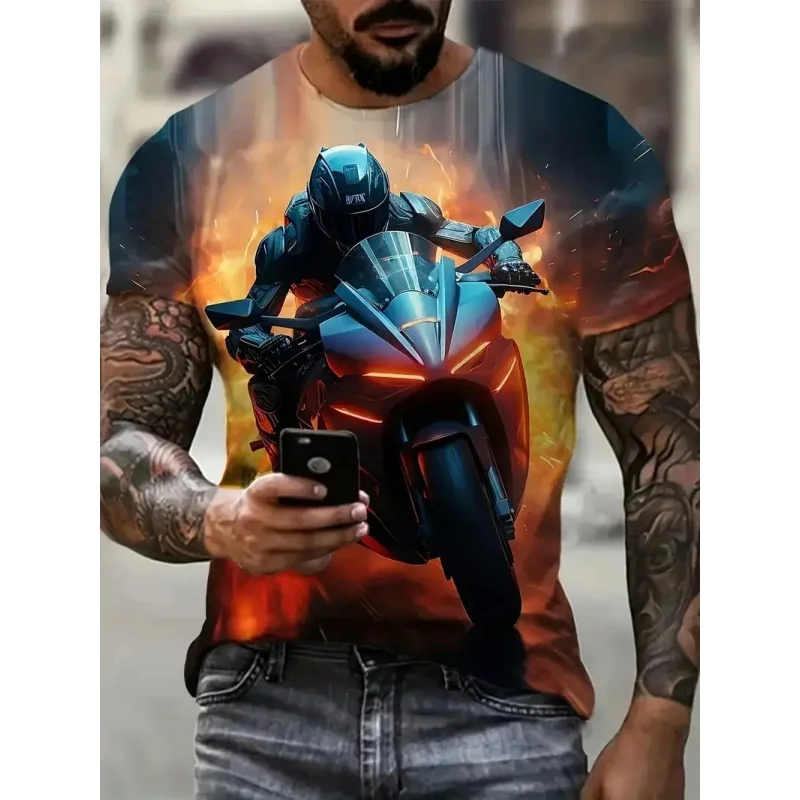 Camiseta con estampado de motocicleta para hombre, camisetas con estampado 3D de calavera de Panda, camisetas holgadas de manga corta con cuello redondo para calle de verano