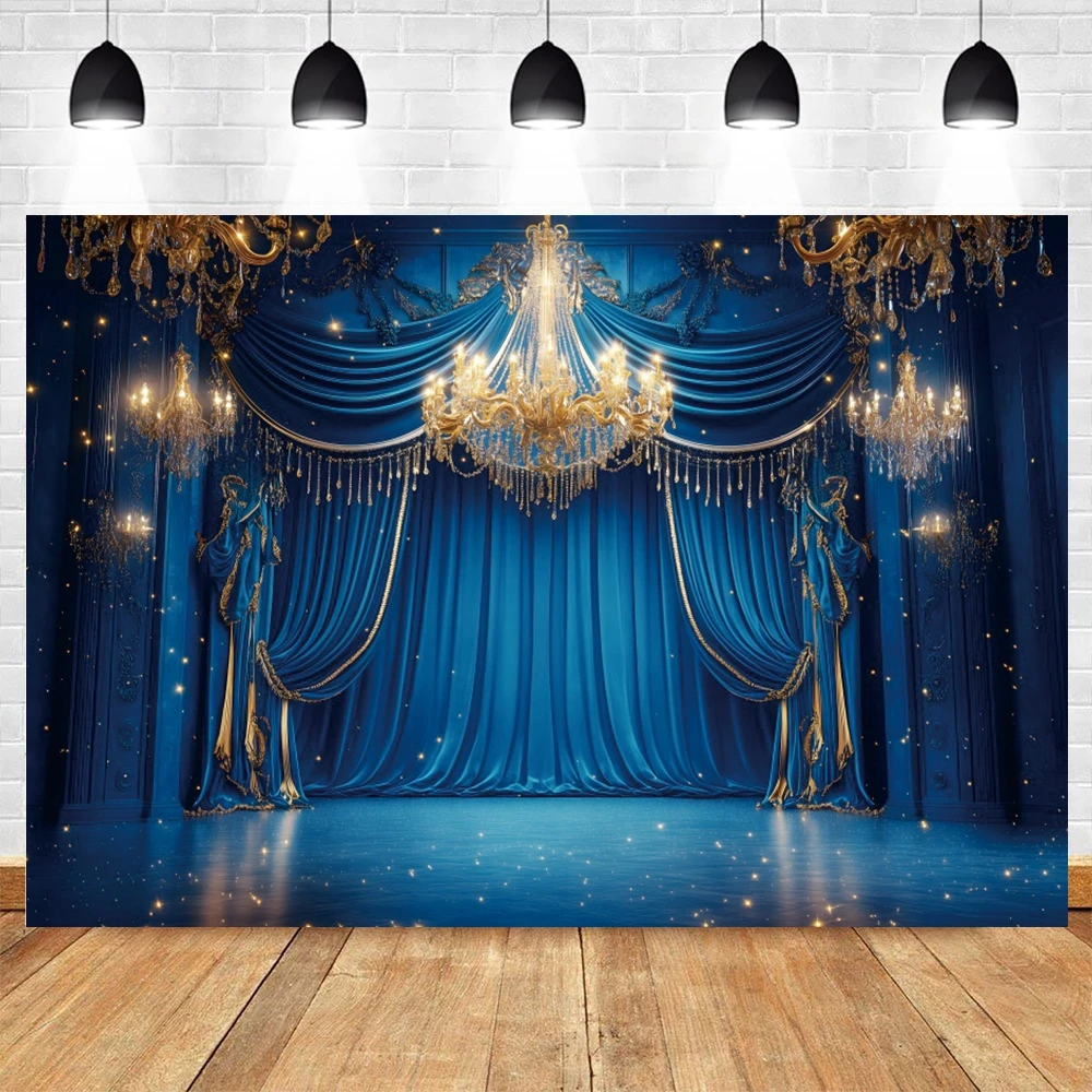 Royal Blue Palace Curtain Photography Backdrop Little Prince Birthday Party Decor Boys Baby Shower Photocall Background Banner