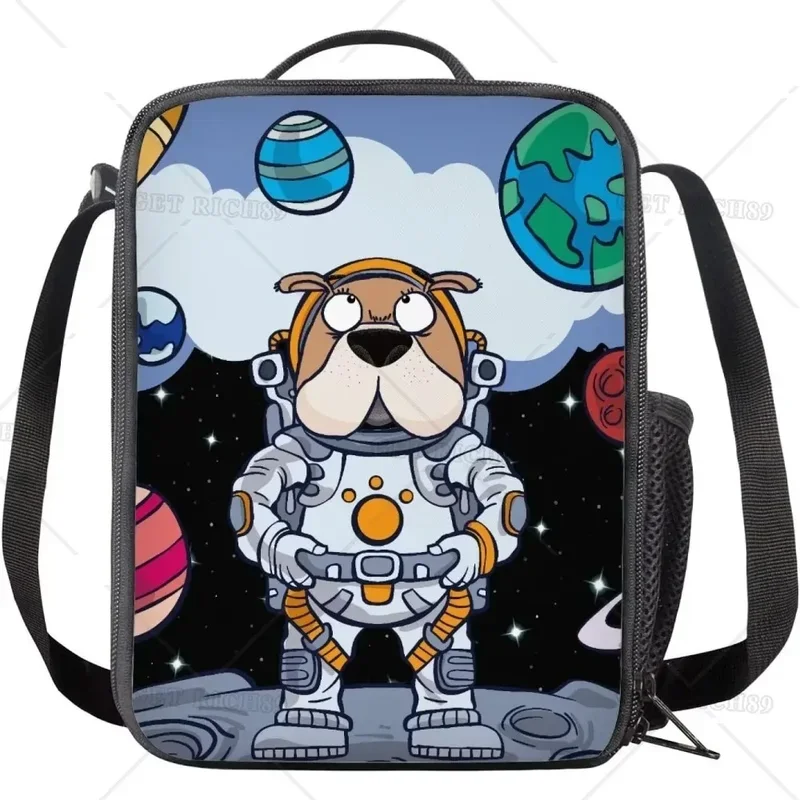 Funny Astronaut Dog Insulated Lunch Bag for Women Men Boys Girls Reusable Lunch Box with Strap for Office Picnic Hiking Beach