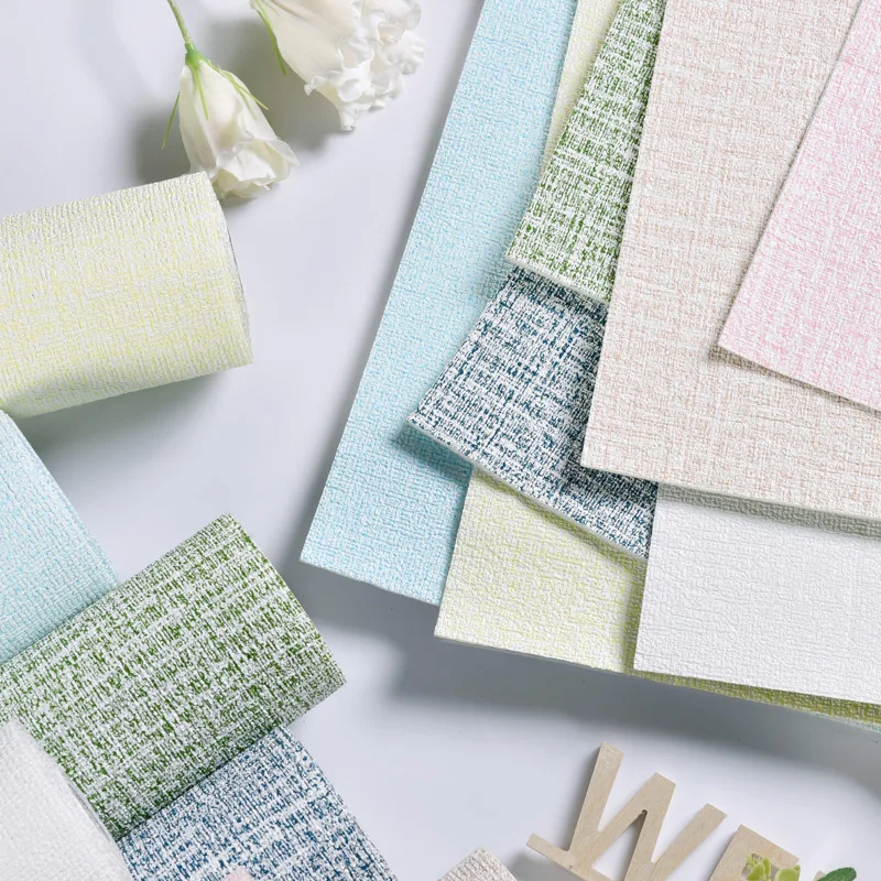 3D Self-Adhesive Linen Wallpaper Continuous Waterproof Wall Stickers Living Room Bedroom Kitchen Cabinet Waterproof Wall Sticker