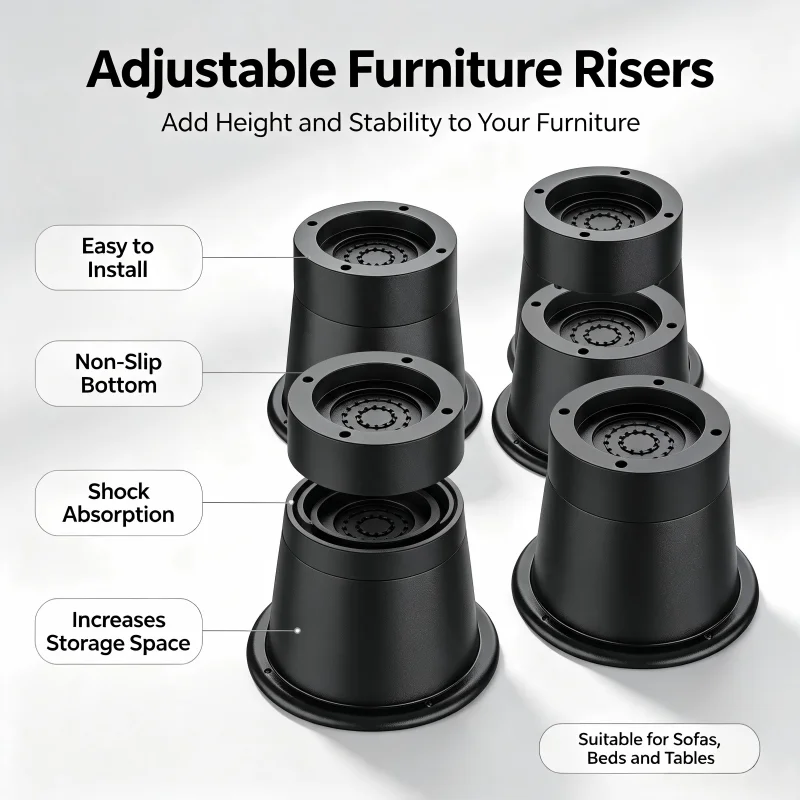 Mini Furniture Height Riser Pads Set - Rubber Bottom with Spike Top for Washing Machine, Bed Legs and Furniture Lift Stability