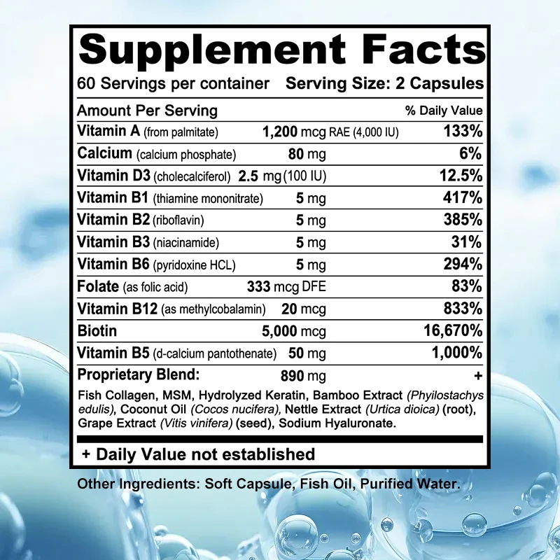 Biotin Capsules 15,000 MCG - Increase Healthier, Shinier Hair, Skin & Nails- 30 To 120 Capsules with Biotin Collagen A & B