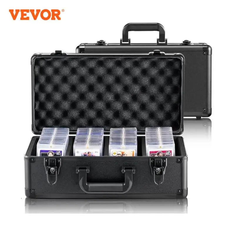 VEVOR Graded Card Storage Box 4 Slots or 5 Slots with Key Lock or Coded Lock Foam Dividers for 96/108/120/162 PSA Graded Cards