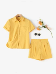 ZANZEA Women Casual Short Sets Summer Short Sleeve Shirts Leisure Short Pant 2pcs Outfit Daily Commute 2-Piece Sets Shorts Suits