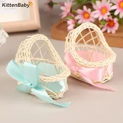 Dollhouse Miniature Wooden Hand Woven Nursery Cradle Baby Crib Baby Cot 1:12 Dollhouse Furniture Decorate Accessory Kids Toy