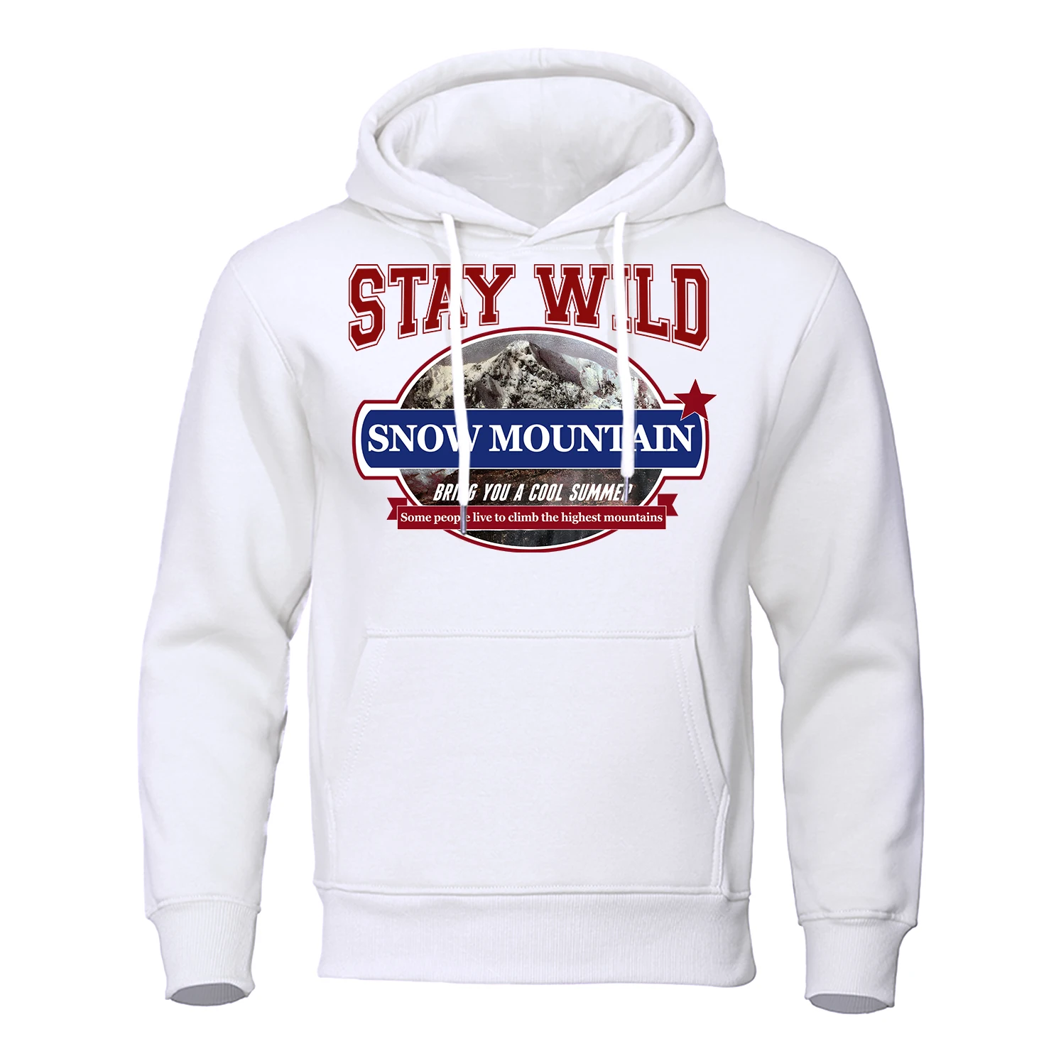 Stay Wild Snow Mountain Print Hoodies Mens Hip Hop Street Hoody Crewneck Casual Clothes Oversized Fleece Hip Hop Men Sweatshirt