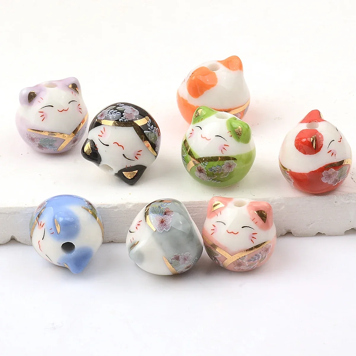 1.5cm 5pcs Mix DIY Ceramic Lucky Cat Colorful Porcelain Beads For Jewelry Making DIY Necklace Bracelet Pendants Materials