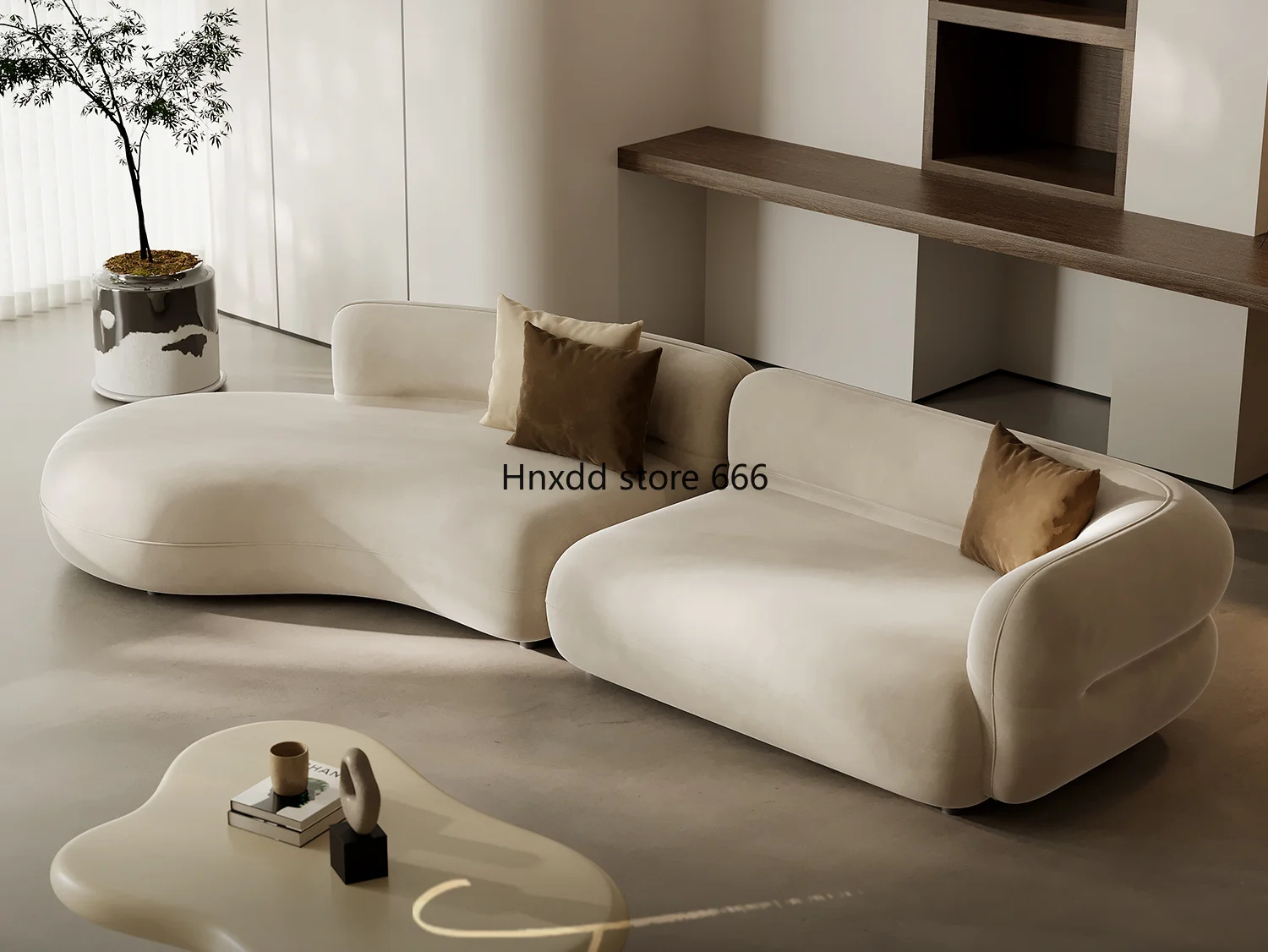 Frosted cloth designer curved sofa size apartment modern simple living room fabric sofa