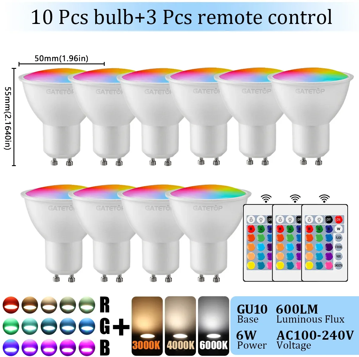 Gatetop GU10 LED Strahler RGB 6W 8