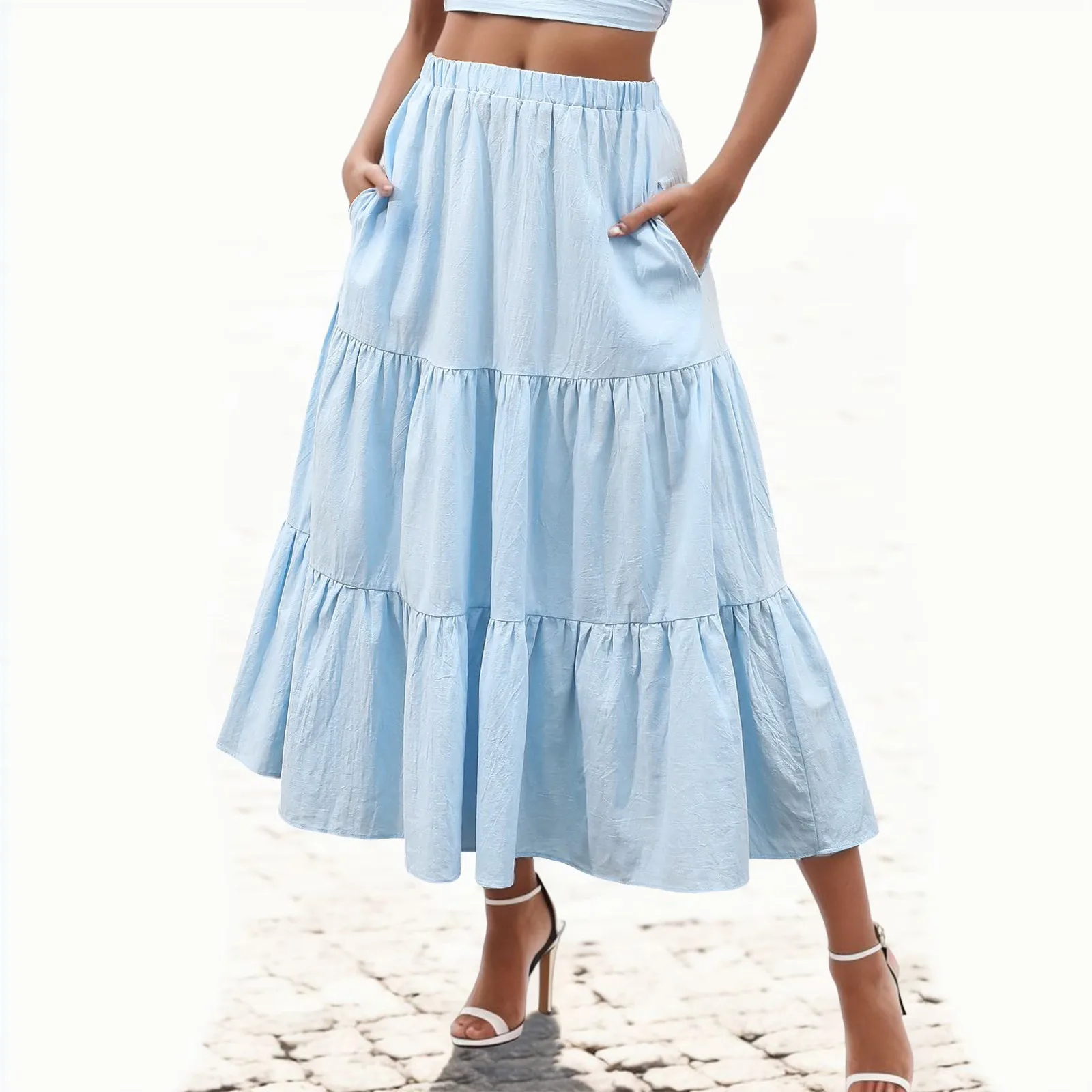 

Solid Lightweight Flare Skirt Women Fashion Elegant College Style Ladies Casual A Line Solid Color Skirts Clothing 2024 New