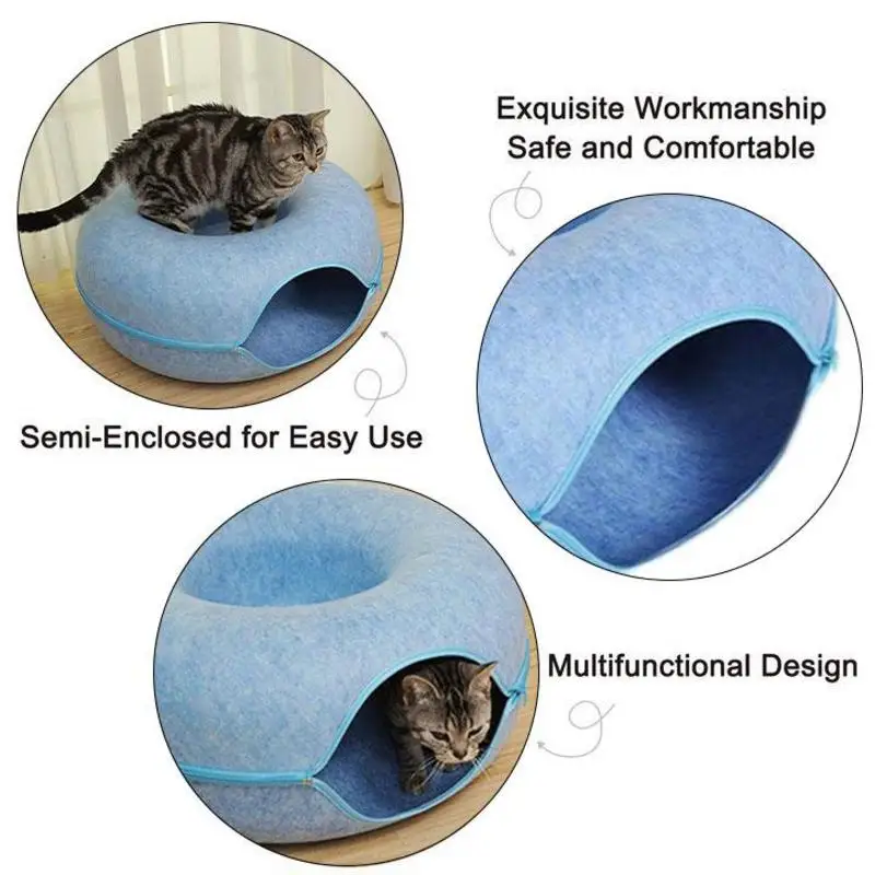 Pet Cat Tunnel Bed With Smart Zipper Design Donut Interactive Game Toy Indoor Kitten Training Sports Equipment Pet Supplies