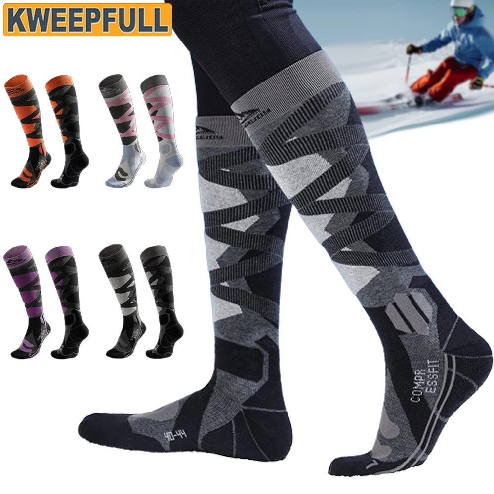 1Pair Ski Socks for Women Men Compression Knee High Winter Warm Socks for Skiing Snowboarding Outdoor Sports Gift