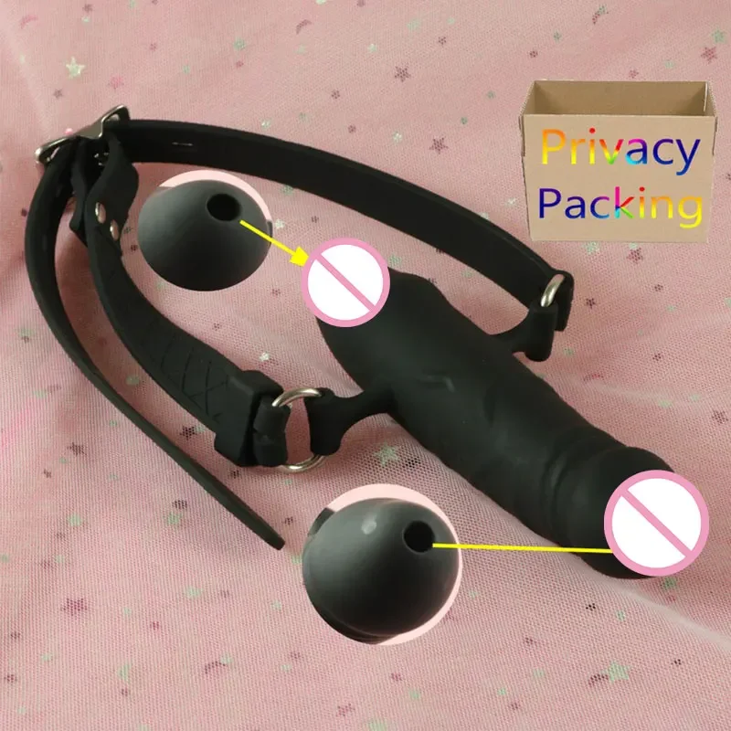 Full Silicone Double Ended Penis ,Breathable Gag, Plug,BDSM Gear for Submissive,Dual Dick Mouth Penetration Gags