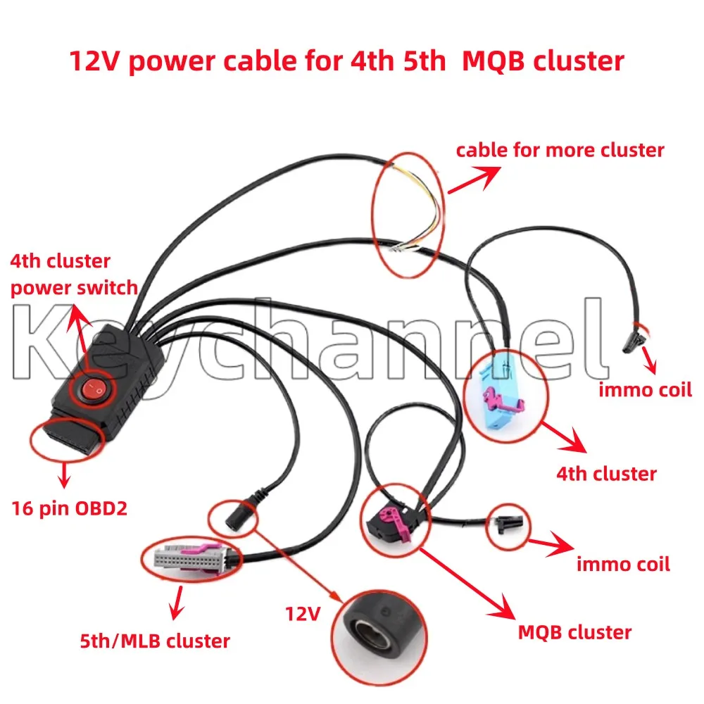 MQB Cluster 12V Power Cable MQB48 Dashboard Test Cable BCM2 Cluster Cable ID48 Cable MQB48 Instrument Cable for Turn On Cluster