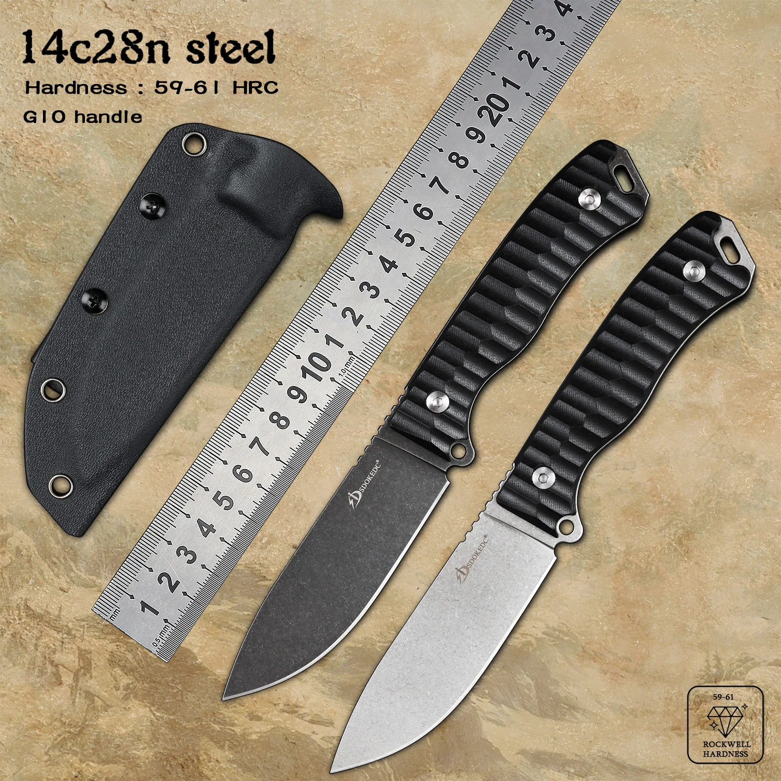 

14c28n Steel Camping Combat Utility EDC Tool Couteau Self Defense Fixed Blade Knife Survival Hunting Tactical Knife G10