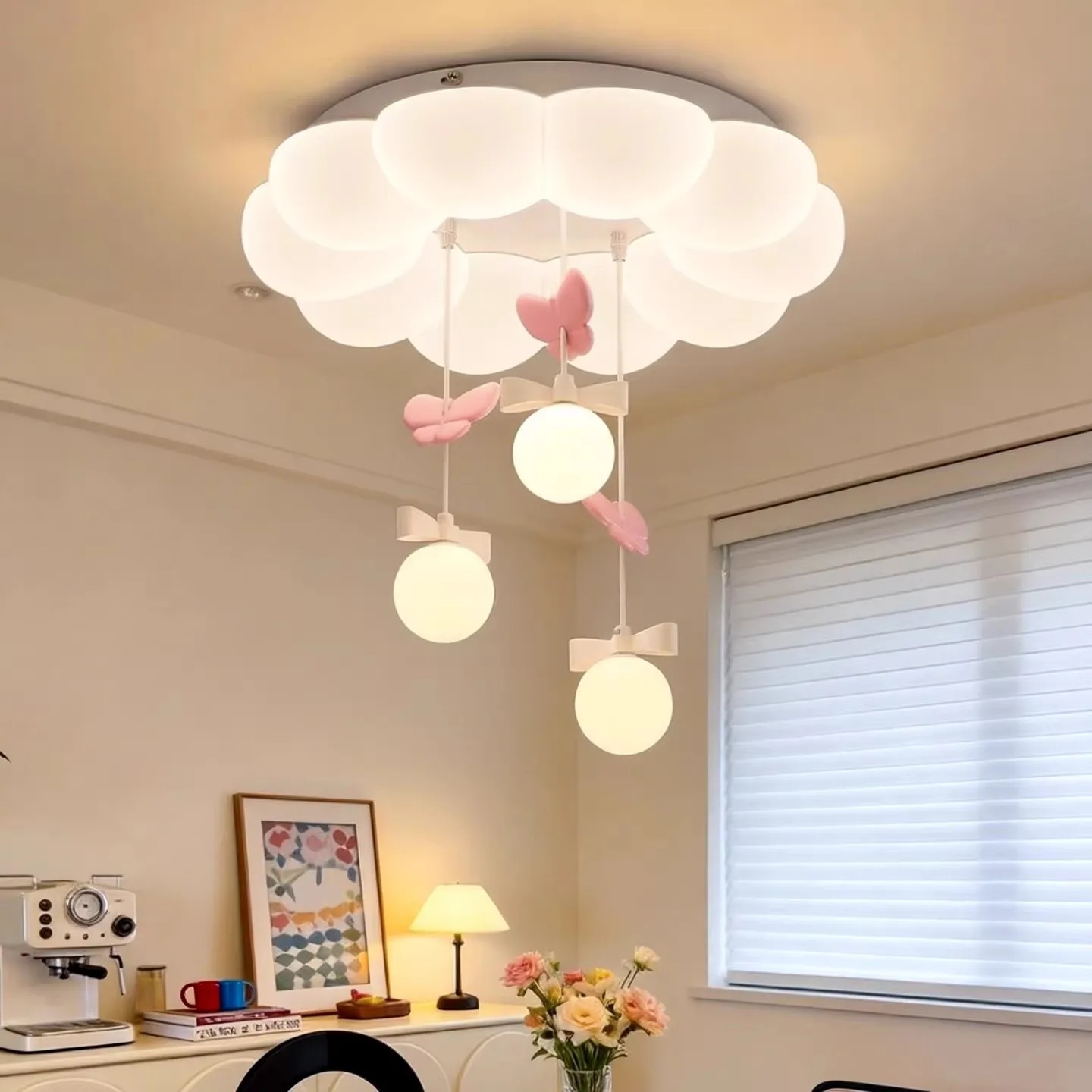 Children's Room Bubble Cloud Ceiling Light LED Pink Bow Bubble Ball Lamp Warm Baby Room Princess Room Girl Bedroom Ceiling Lamps
