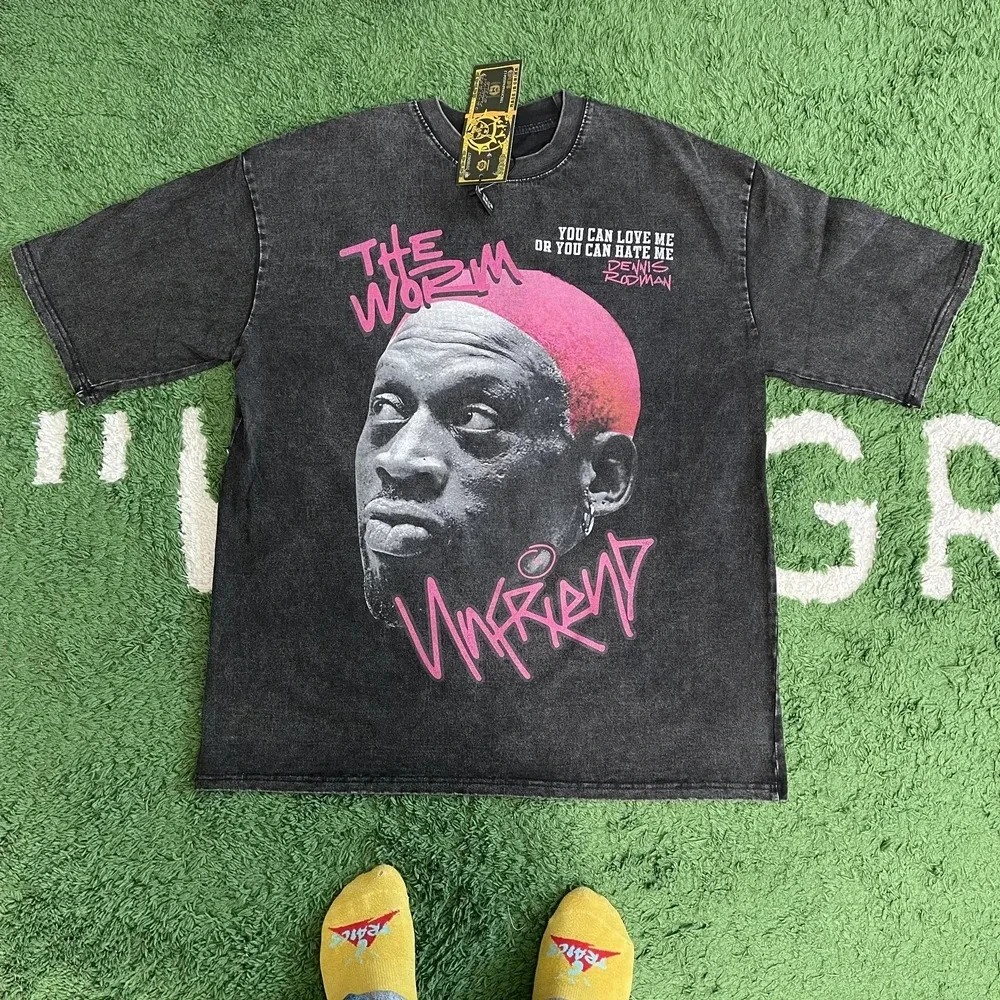 Summer The Worm Dennis Rodman Oversized Men T-shirt Fashion Vintage Loose Basketball Graphic Retro Washed Cotton Tops T Shirt