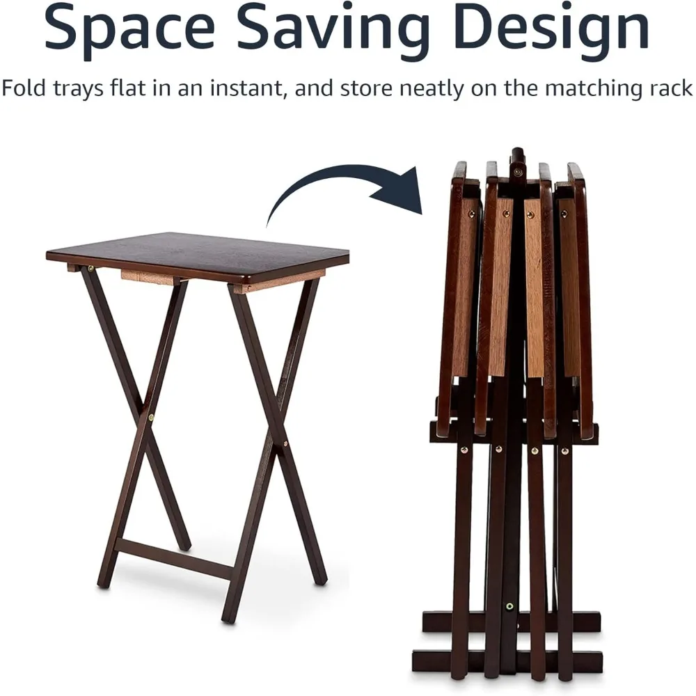 طاولة تلفزيون قابلة للطي من أمازون بيسكس مع مساحة تخزين، إسبرسو، طقم مكون من 4 قطع، 14.6 لتر × 19 وات × 26 ساعة