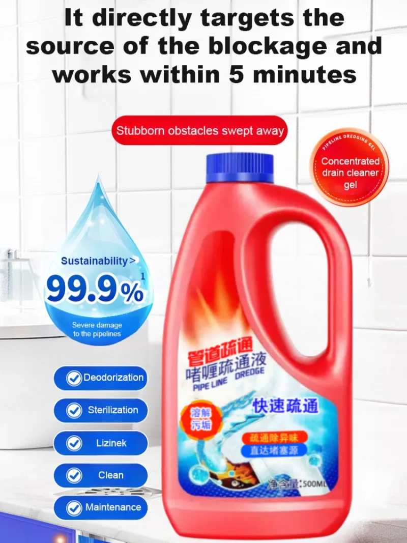 Liquid Pipe Drain Cleaner & Clog Dissolver, Powerful Grease Remover for Toilet/Kitchen/Sewer, Fast-Acting Deodorizing,