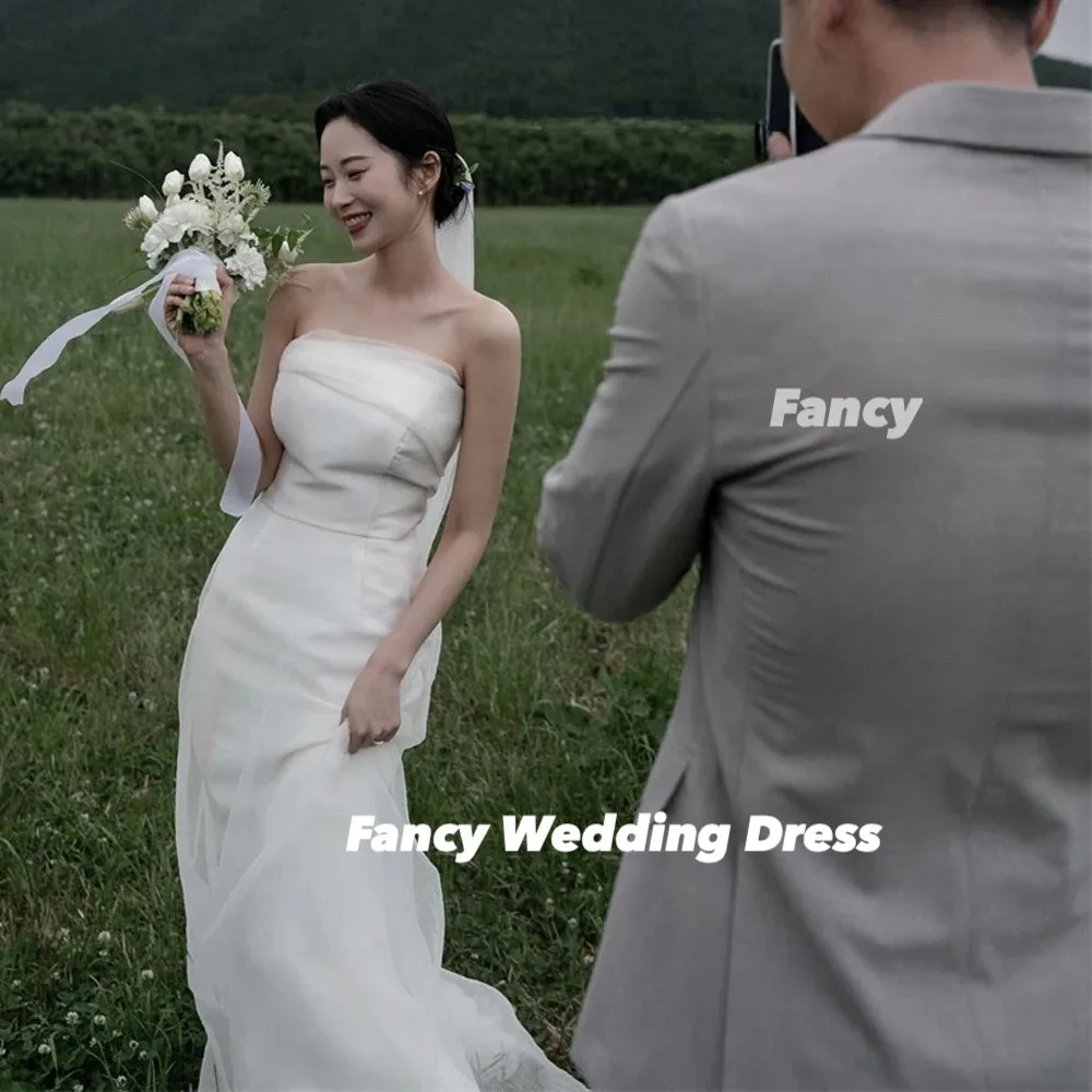 يتوهم أنيقة الأورجانزا حورية البحر كوريا حديقة فساتين الزفاف للنساء صور الزفاف تبادل لاطلاق النار عارية الذراعين فستان زفاف مشد مخصص