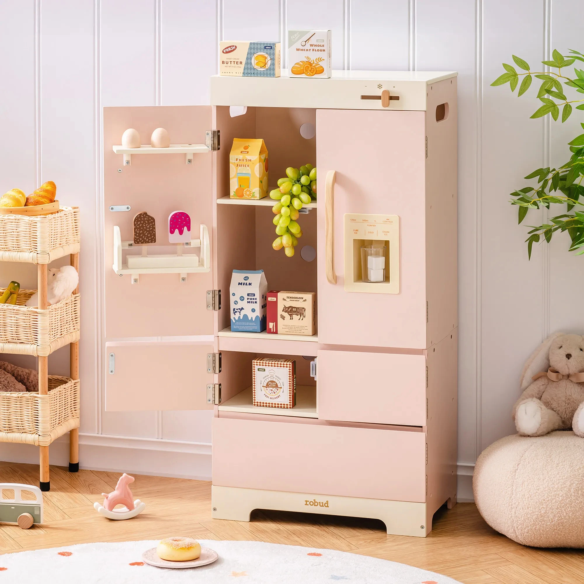 ROBUD Juego de cocina de madera para niños Serie Rosa Montessori Juguete Cocina Juego de simulación para niños mayores de 3 años