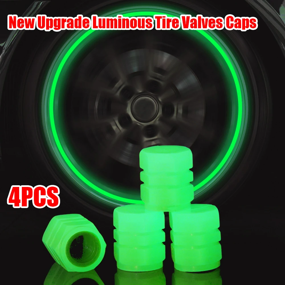 4pcs Universal OEM Luminous Tire Valve Cap Car Wheel Hub Glowing Dust-proof Decorative Tyre Rim Stem Covers Auto Accessories